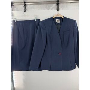 Morgan Miller Navy Blue Skirt Suit Set Vintage Blazer Pencil Skirt Size 12